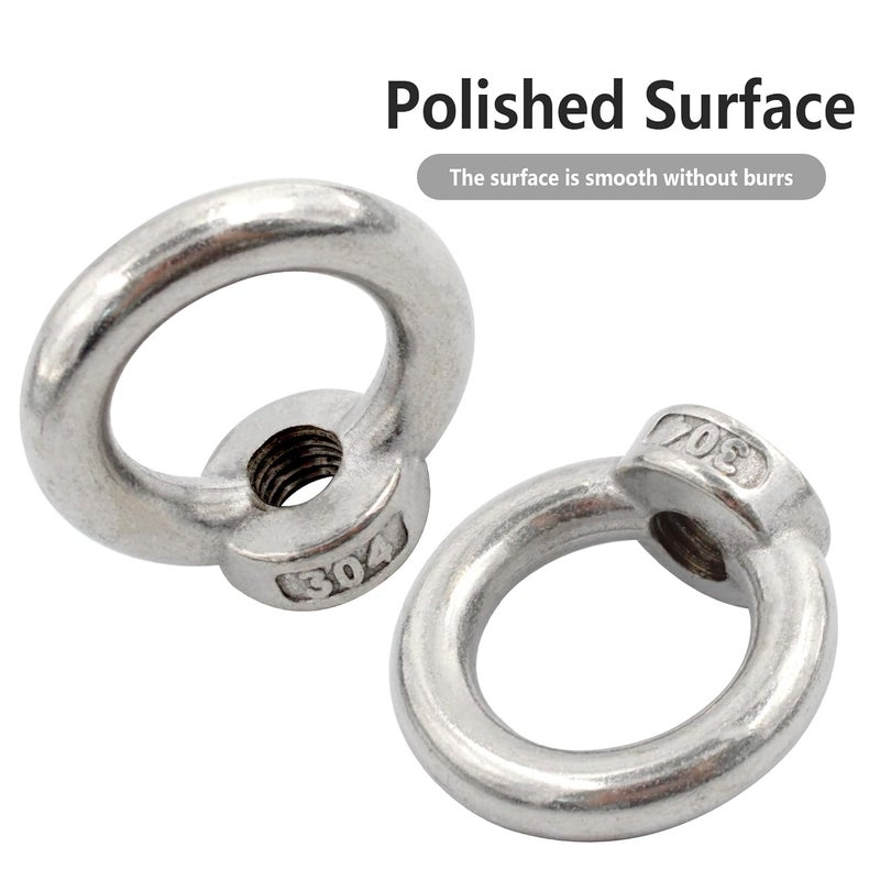 AUXBC 6PCS M10 Lifting Eye Nut, Stainless Steel Lifting Eye Threaded Nut Fastener, Hardware Ring Shaped Eye Bolt, 43mm/1.7inch OD - Image 3